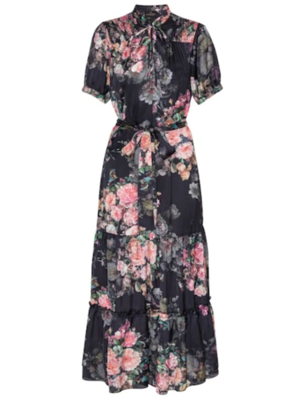 Karmamia Eve Black Floral Maxi Dress Belted Romantic NWT Size S/M